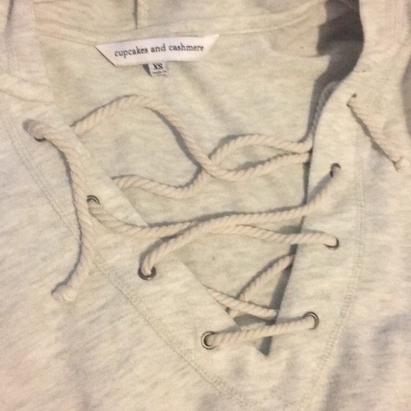 Grey hooded lace up long sleeve top - Picture 4 of 4